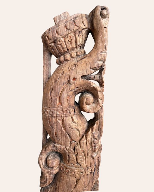 Vintage Hand-Carved  Yali bracket Architectural Support on Iron Stand
