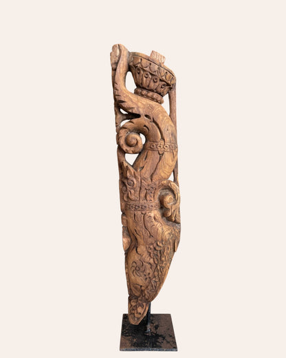 Vintage Hand-Carved  Yali bracket Architectural Support on Iron Stand