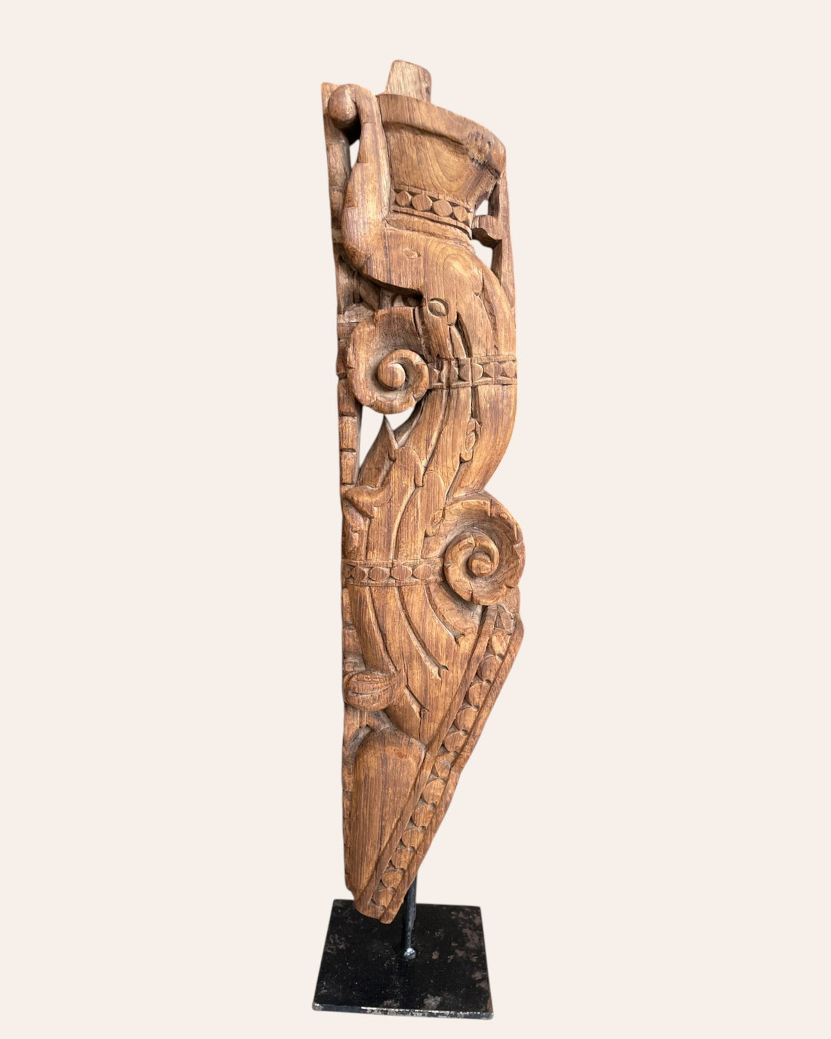 vintage hand-carved yali bracket on iron stand