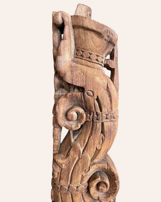 Vintage Hand-Carved Yali Bracket on Iron Stand