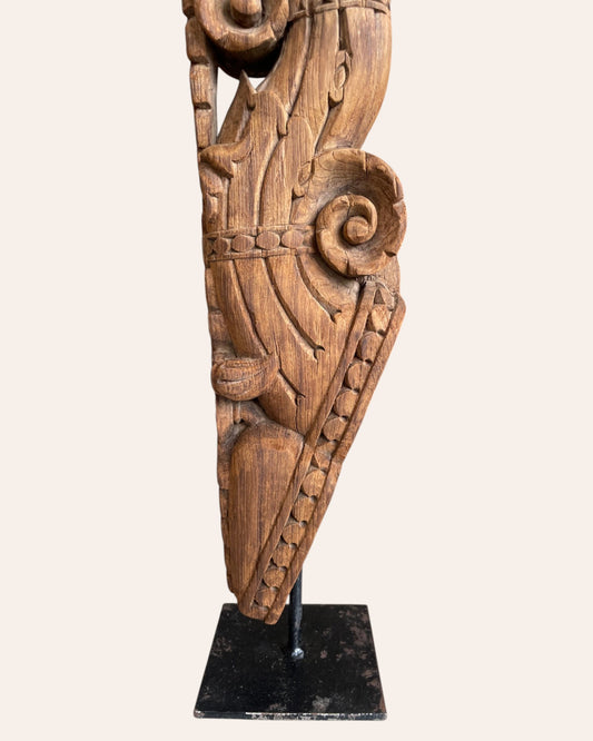 Vintage Hand-Carved Yali Bracket on Iron Stand