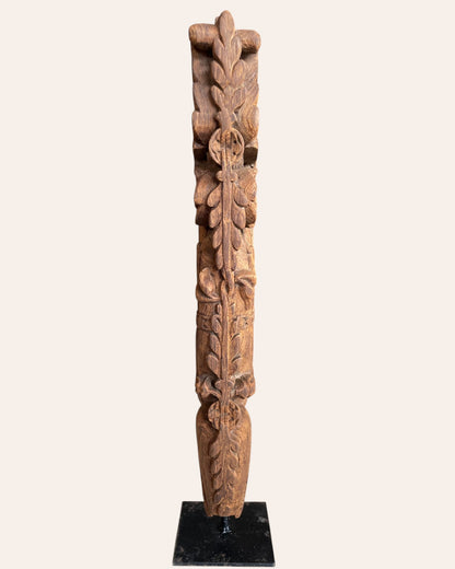 Vintage Hand-Carved Yali Bracket on Iron Stand