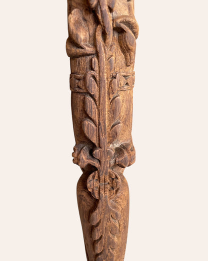 Vintage Hand-Carved Yali Bracket on Iron Stand