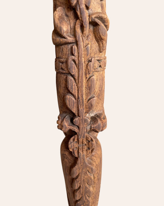 Vintage Hand-Carved Yali Bracket on Iron Stand