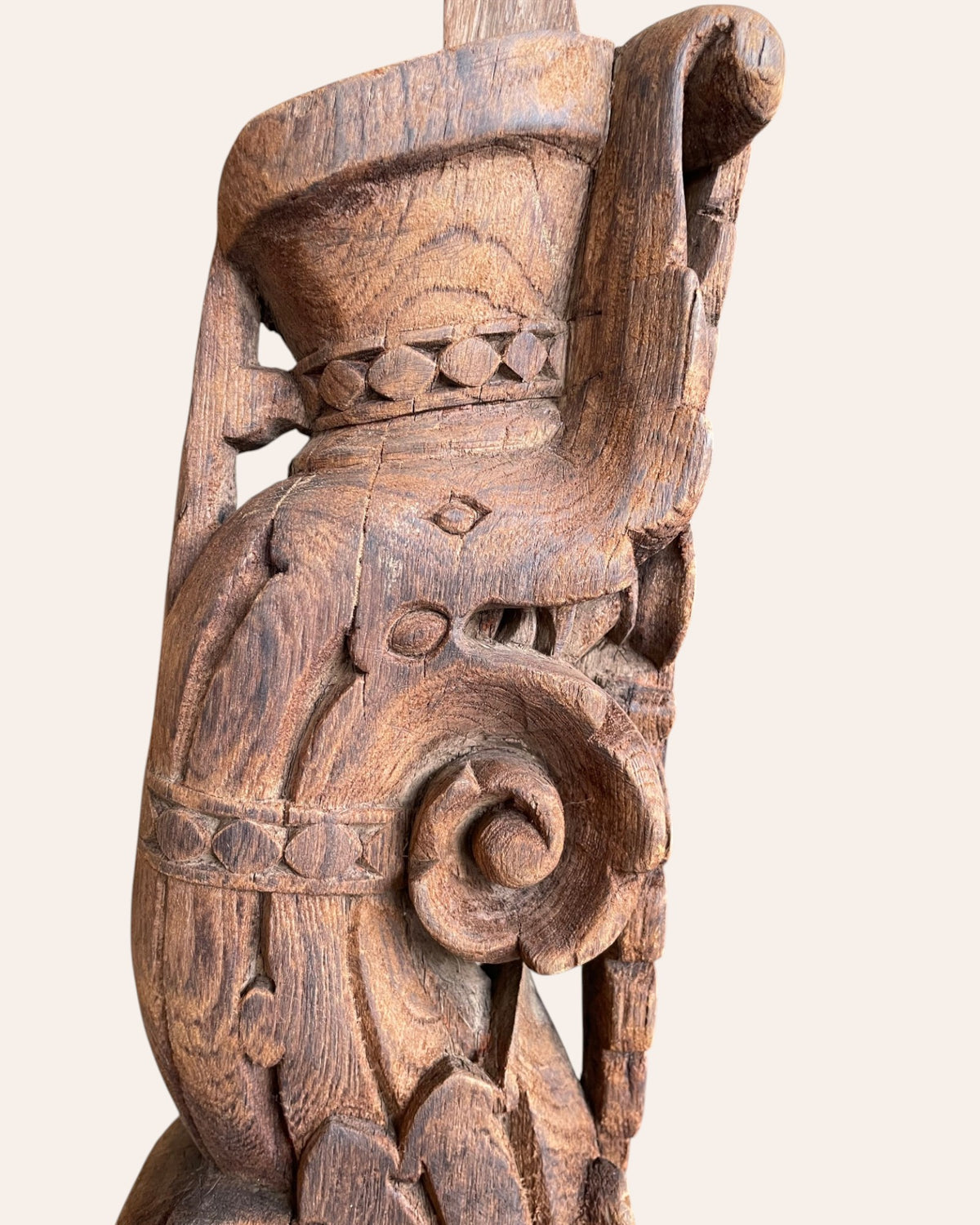 vintage hand-carved yali bracket on iron stand