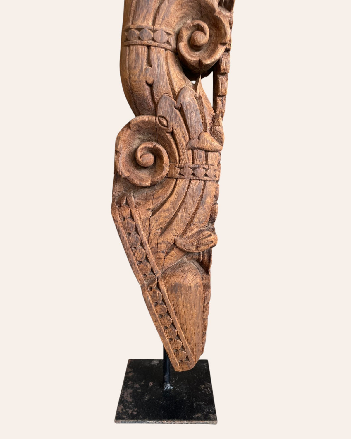 vintage hand-carved yali bracket on iron stand