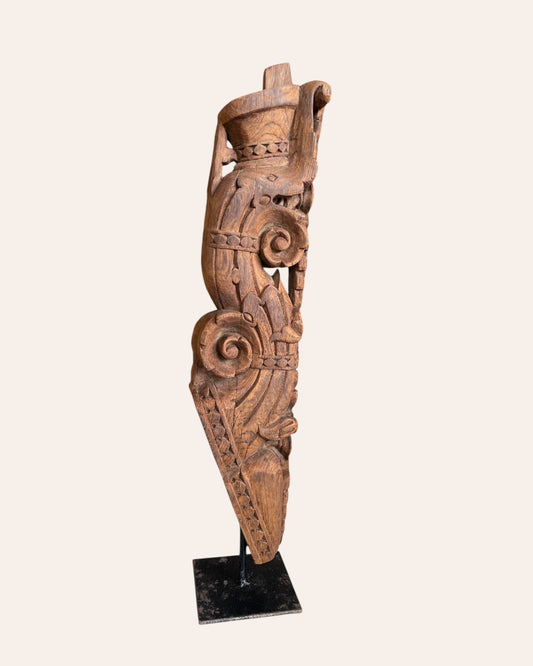 Vintage Hand-Carved Yali Bracket on Iron Stand