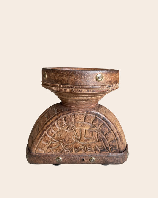 Vintage Candle Holder & Planter with Aged Iron Bands
