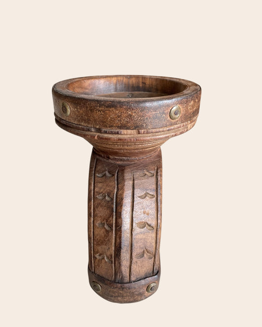 Vintage Candle Holder & Planter with Aged Iron Bands