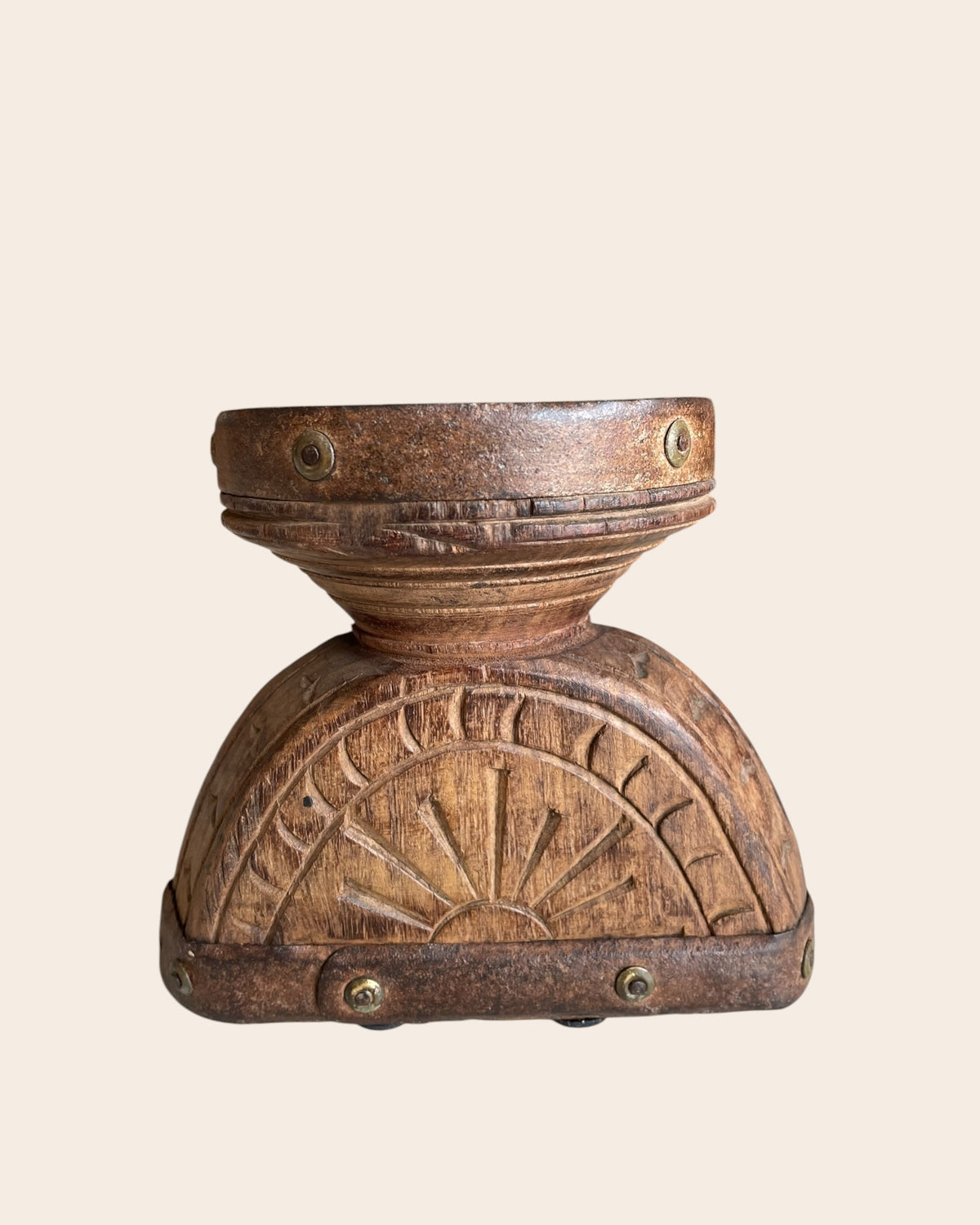 vintage candle holder & planter with aged iron bands