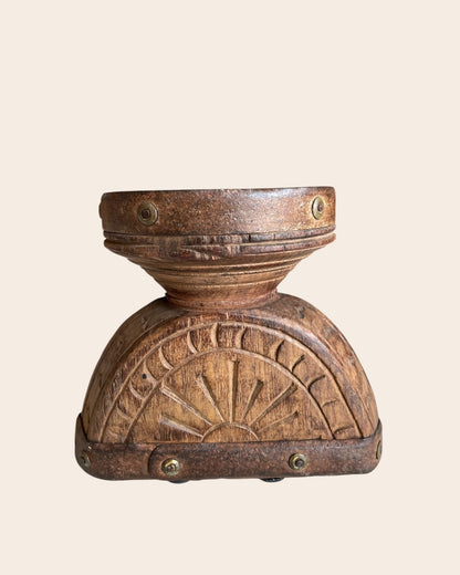 Vintage Candle Holder & Planter with Aged Iron Bands