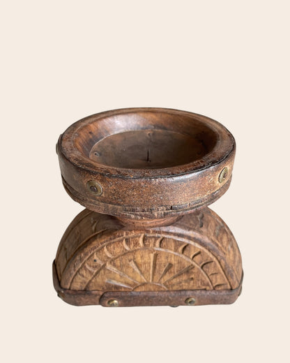 Vintage Candle Holder & Planter with Aged Iron Bands