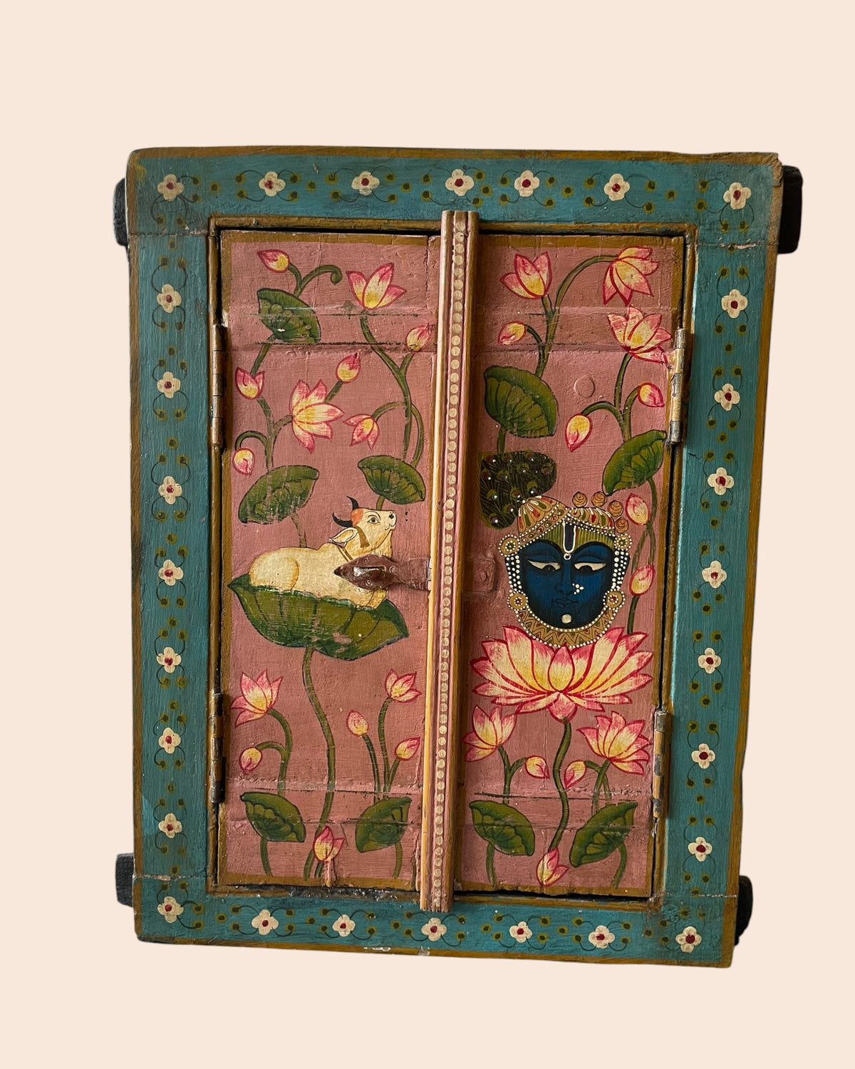 vintage spiritual painting hand-painted wooden window jharokha