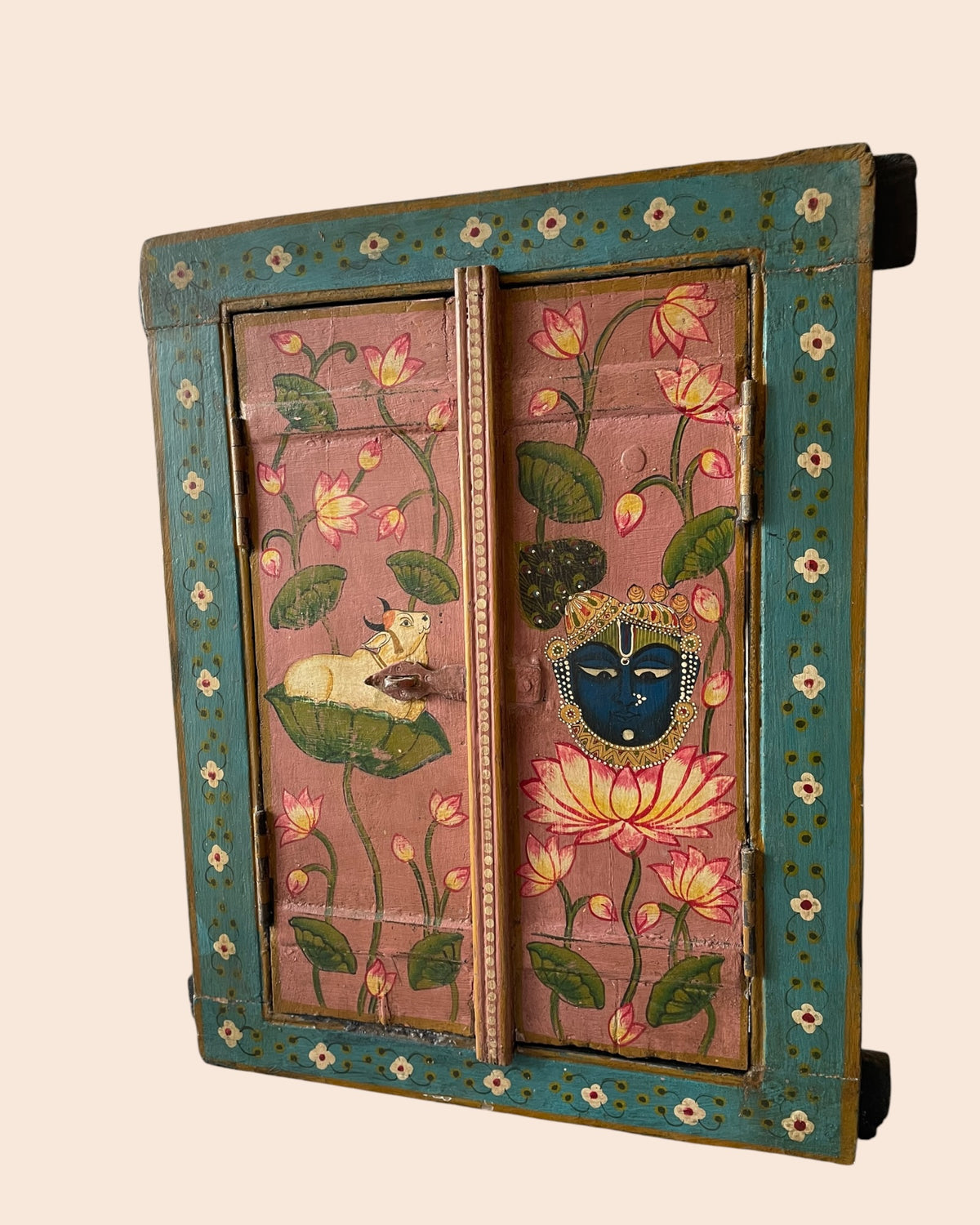 vintage spiritual painting hand-painted wooden window jharokha