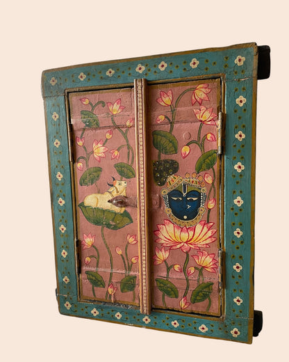 Vintage Spiritual Painting Hand-Painted Wooden Window Jharokha