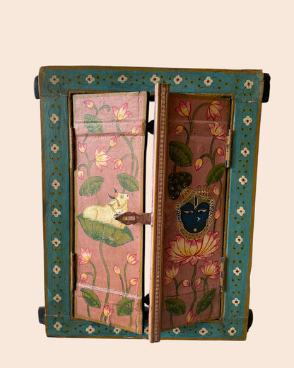 Vintage Spiritual Painting Hand-Painted Wooden Window Jharokha