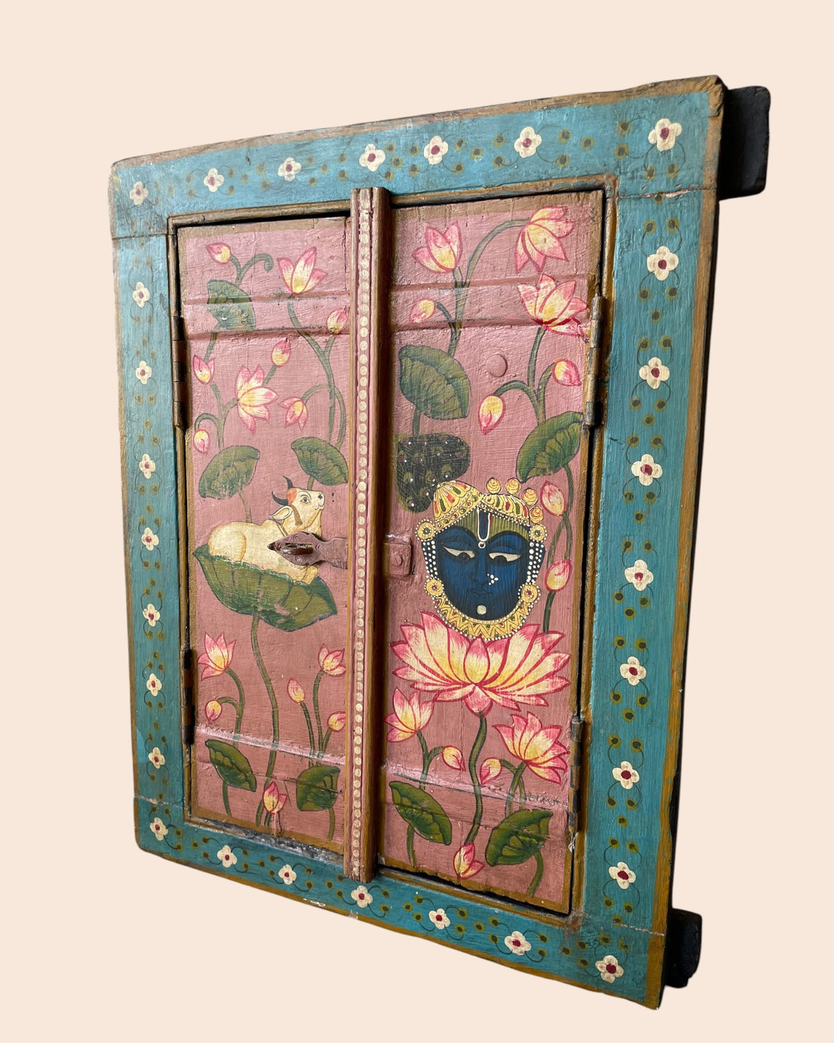 vintage spiritual painting hand-painted wooden window jharokha