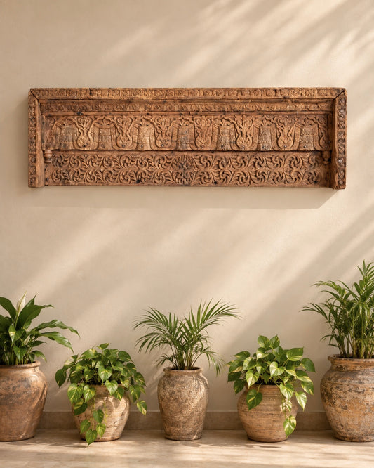 Vintage Hand-Carved Architectural Wooden Wall Panel