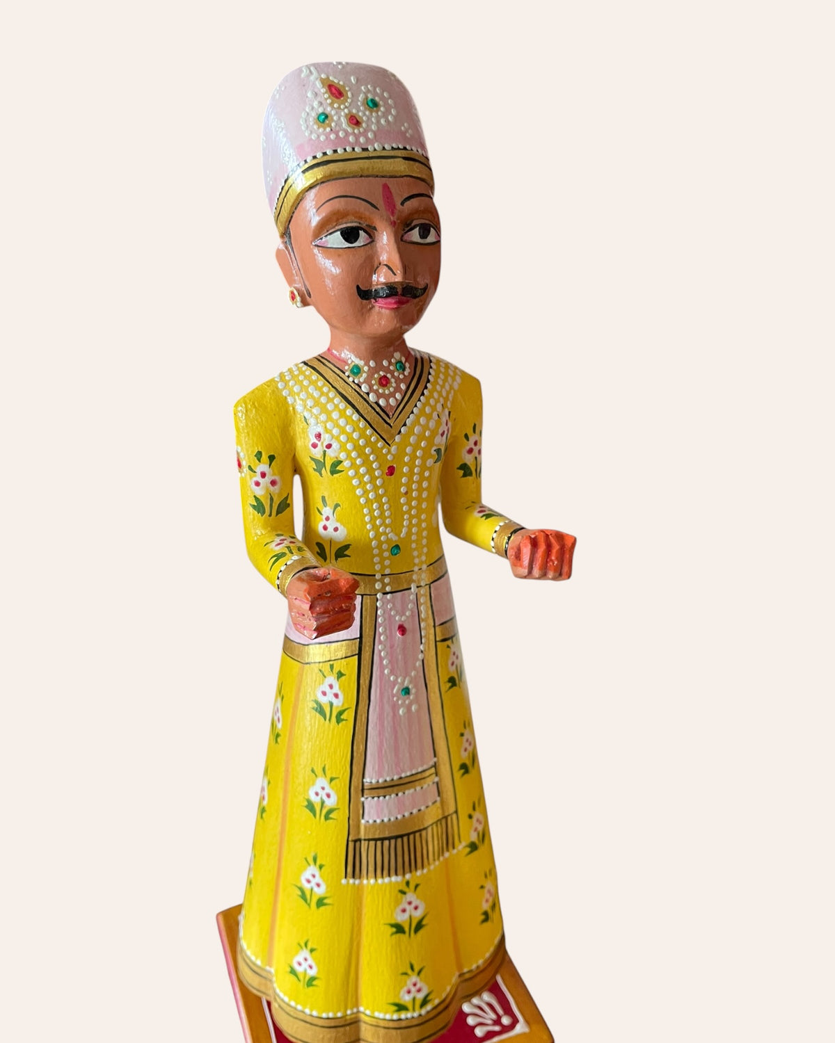 rajasthani heritage yellow hand-painted teak wood isar & gangaur figurines – set of 2