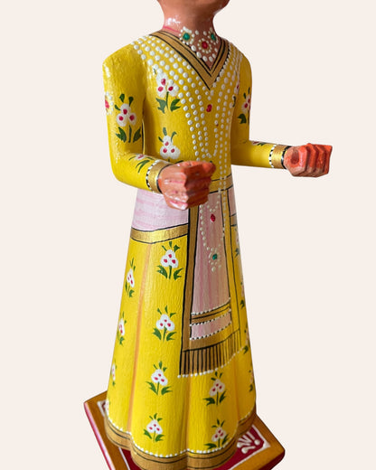 Rajasthani Heritage Yellow Hand-Painted Teak Wood Isar & Gangaur Figurines – Set of 2