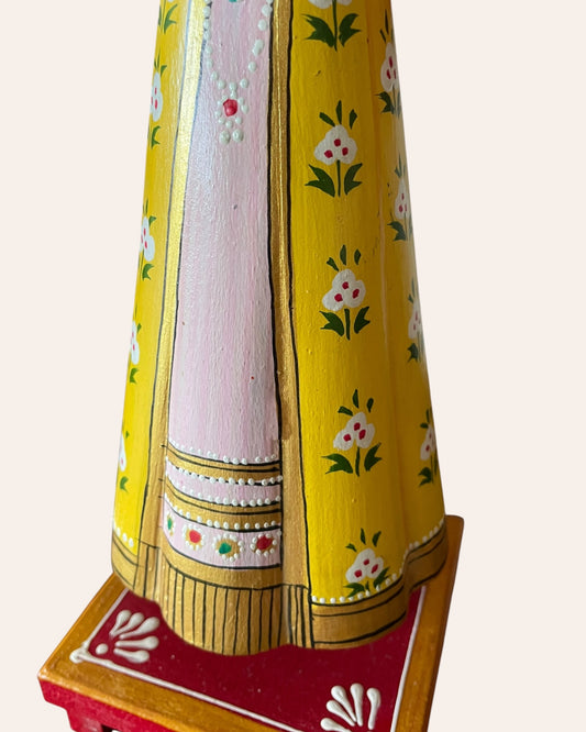 Rajasthani Heritage Yellow Hand-Painted Teak Wood Isar & Gangaur Figurines – Set of 2