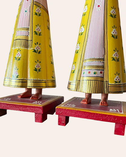 Rajasthani Heritage Yellow Hand-Painted Teak Wood Isar & Gangaur Figurines – Set of 2