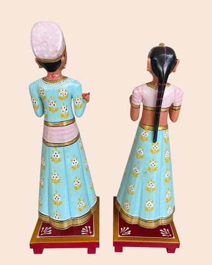 Royal Pastel Isar & Gangaur Hand-Painted Wooden Figurines – Set of 2