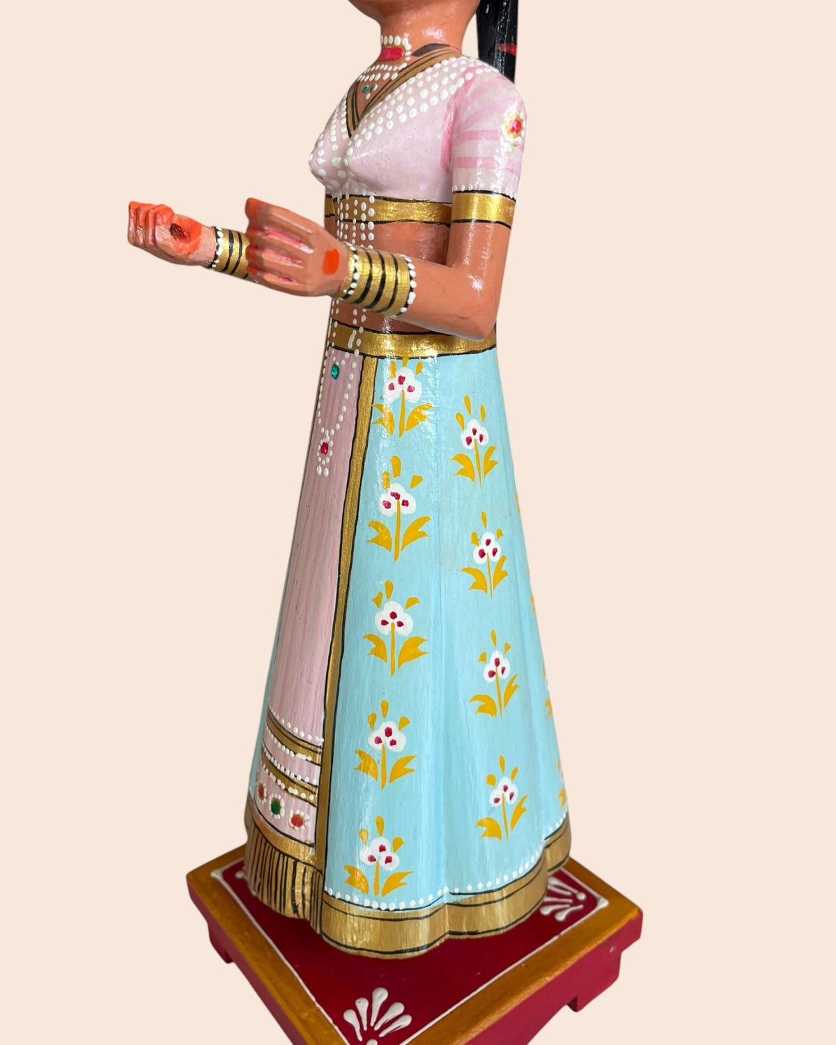 royal pastel isar & gangaur hand-painted wooden figurines – set of 2