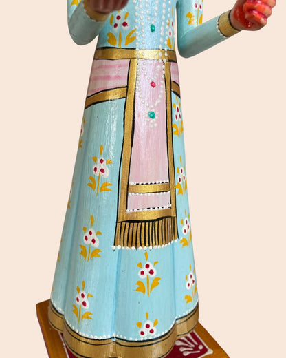 Royal Pastel Isar & Gangaur Hand-Painted Wooden Figurines – Set of 2