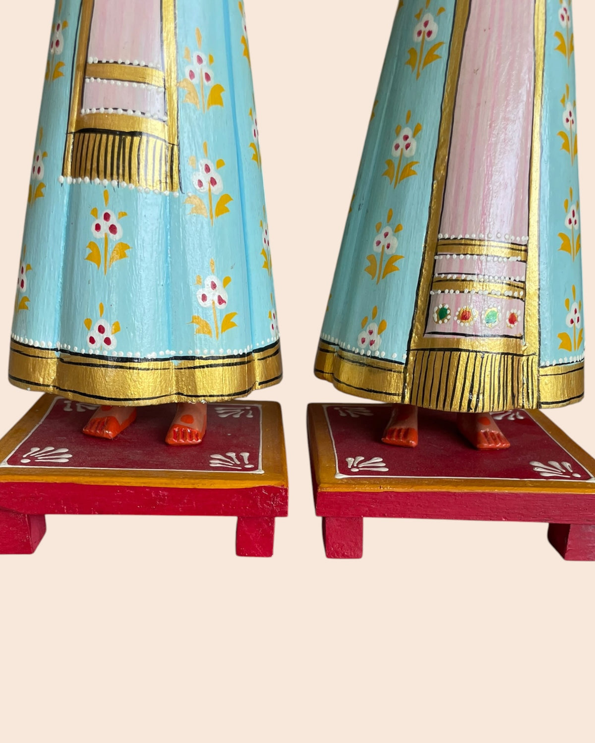 royal pastel isar & gangaur hand-painted wooden figurines – set of 2