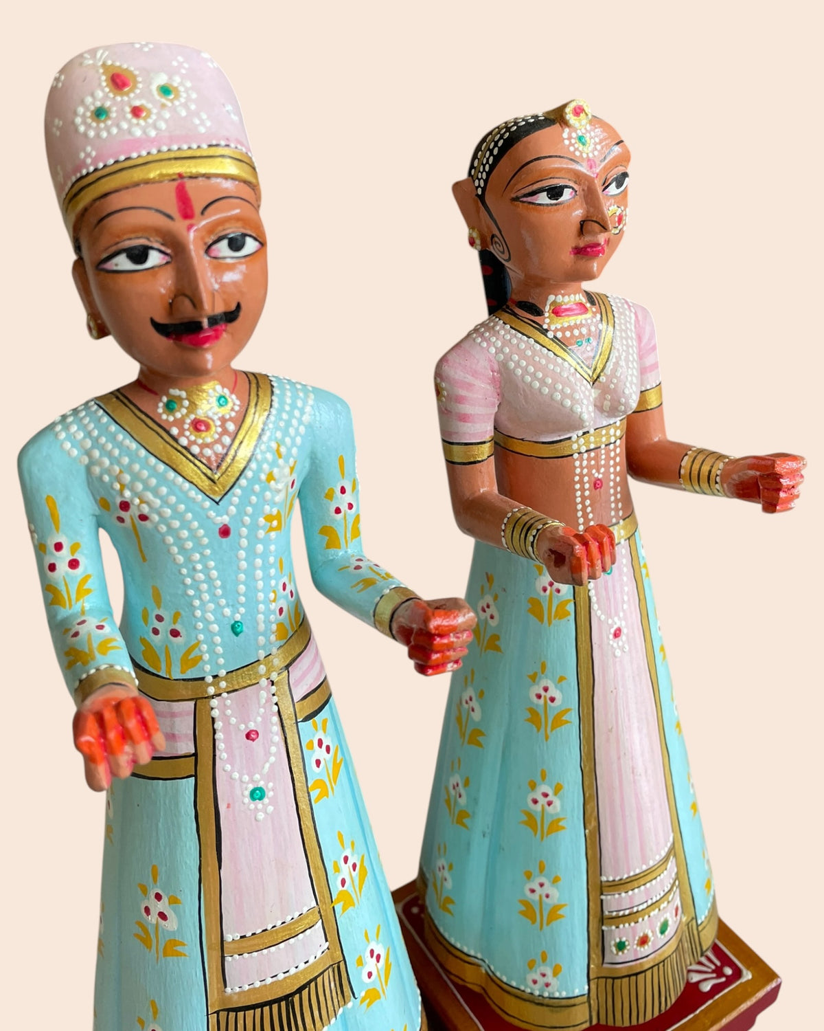 royal pastel isar & gangaur hand-painted wooden figurines – set of 2
