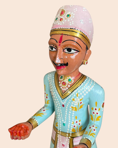 Royal Pastel Isar & Gangaur Hand-Painted Wooden Figurines – Set of 2