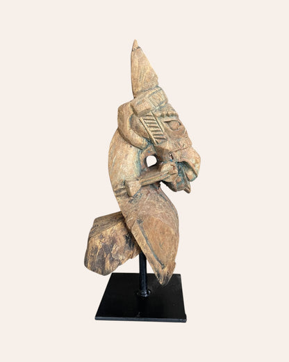 Hand-Carved Wooden Horse Bracket on Iron Stand