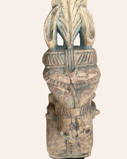 Hand-Carved Wooden Horse Bracket on Iron Stand