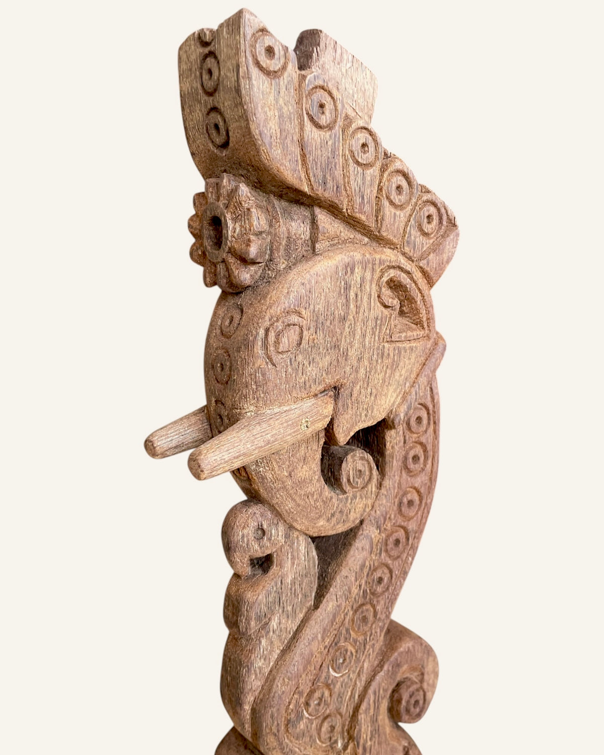 vintage hand-carved elephant yali brackets on iron stand – set of 2