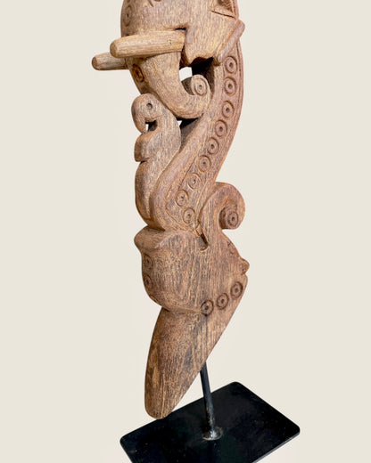 Vintage Hand-Carved Elephant Yali Brackets on Iron Stand – Set of 2