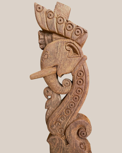 Vintage Hand-Carved Elephant Yali Brackets on Iron Stand – Set of 2