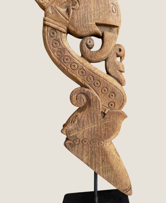 Vintage Hand-Carved Elephant Yali Brackets on Iron Stand – Set of 2