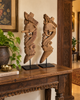 Vintage Hand-Carved Elephant Yali Brackets on Iron Stand – Set of 2