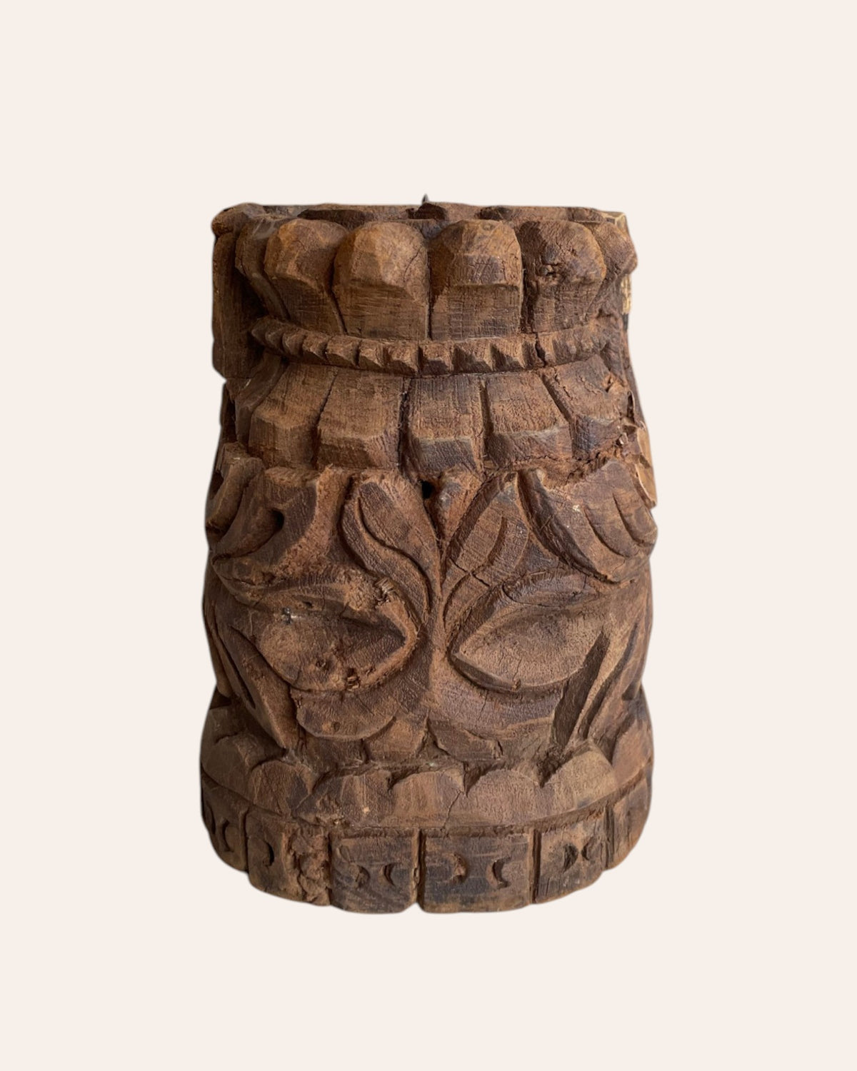 vintage hand-carved wooden candle holder