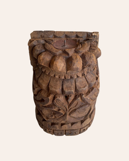 Vintage Hand-Carved Wooden Candle Holder