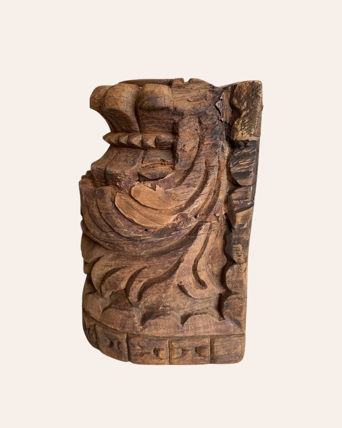 vintage hand-carved wooden candle holder