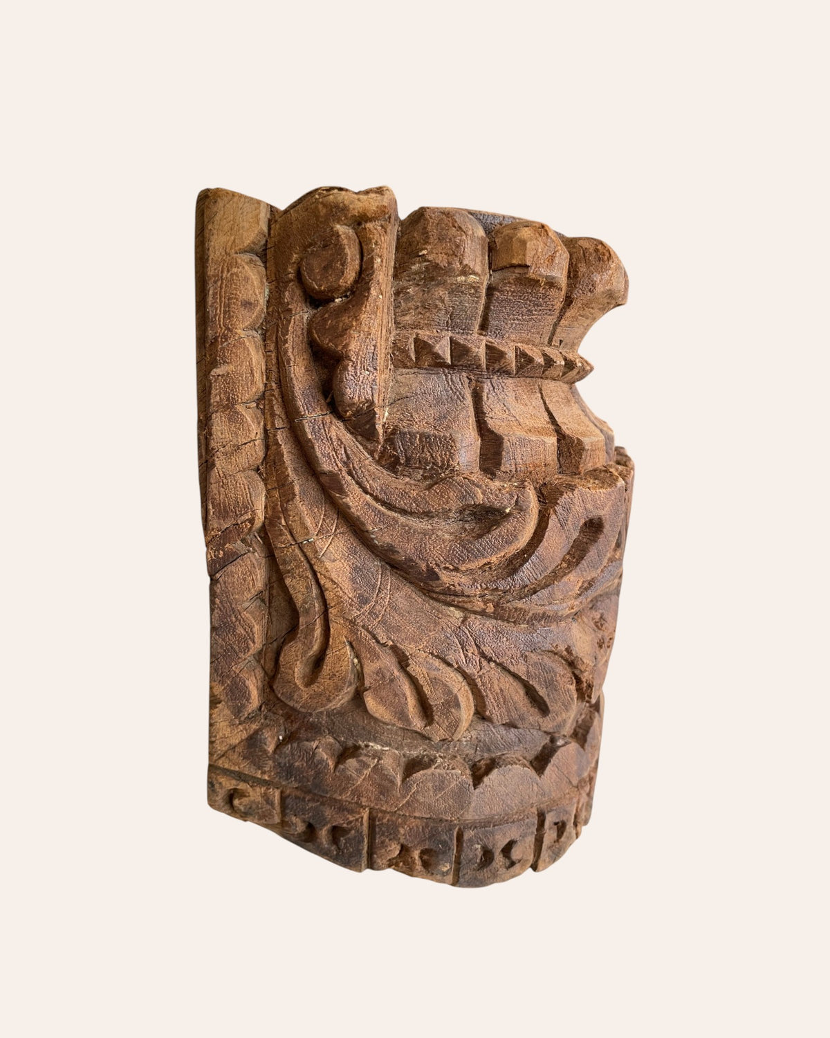 vintage hand-carved wooden candle holder