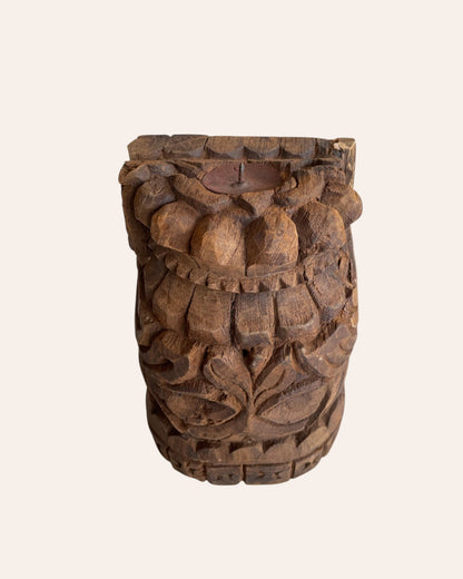 Vintage Hand-Carved Wooden Candle Holder