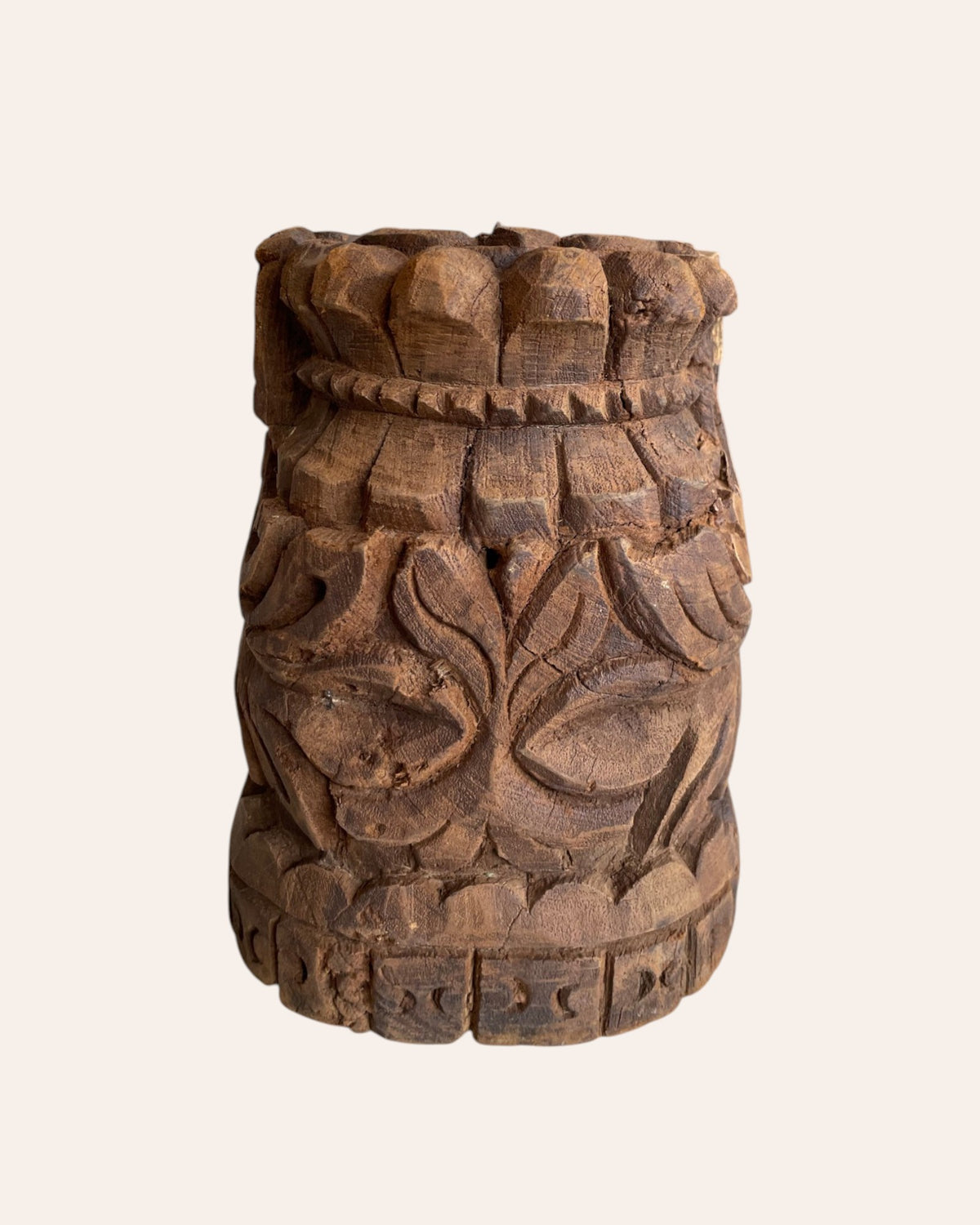 vintage hand-carved wooden candle holder