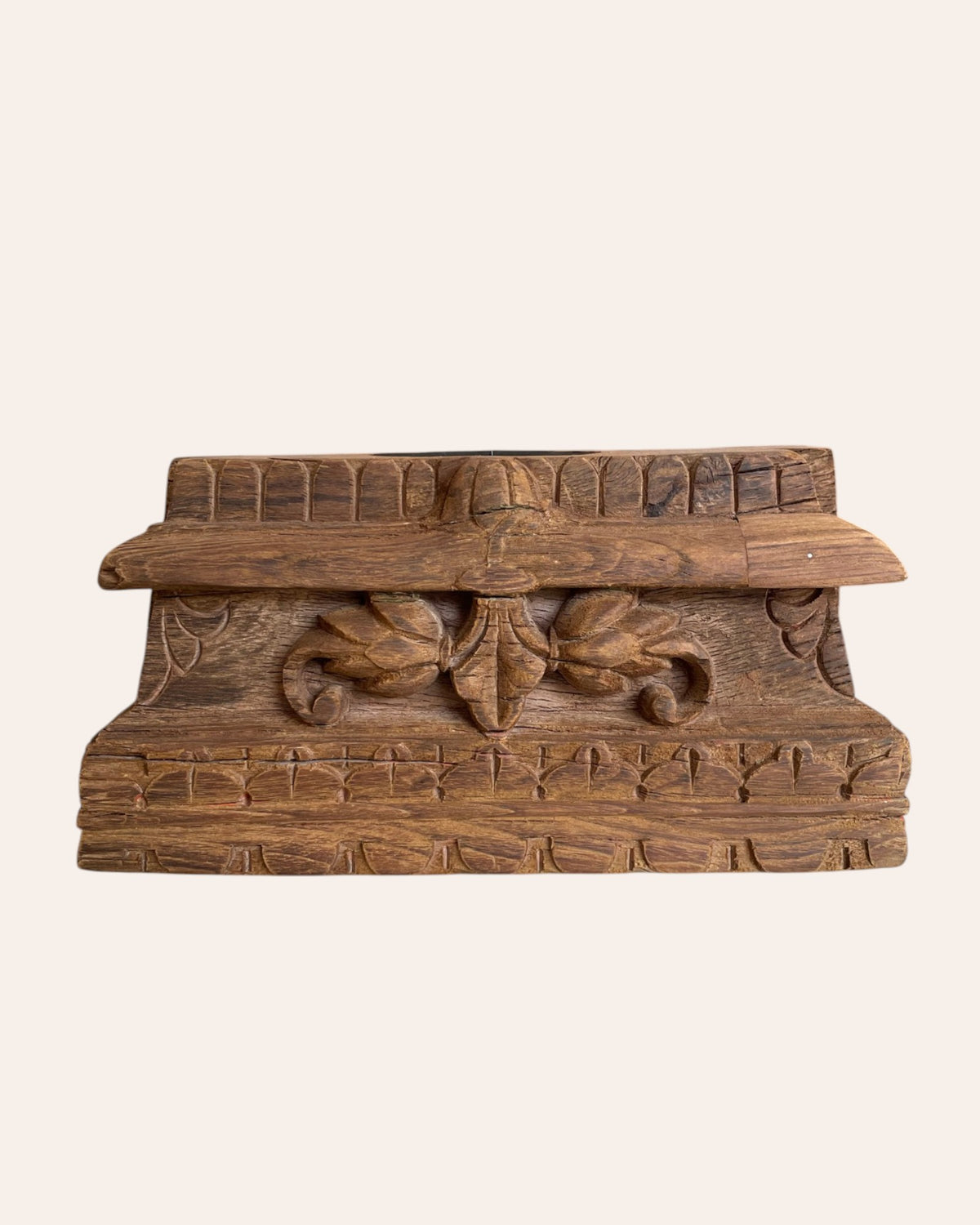 vintage floral carved teak wood candle holder