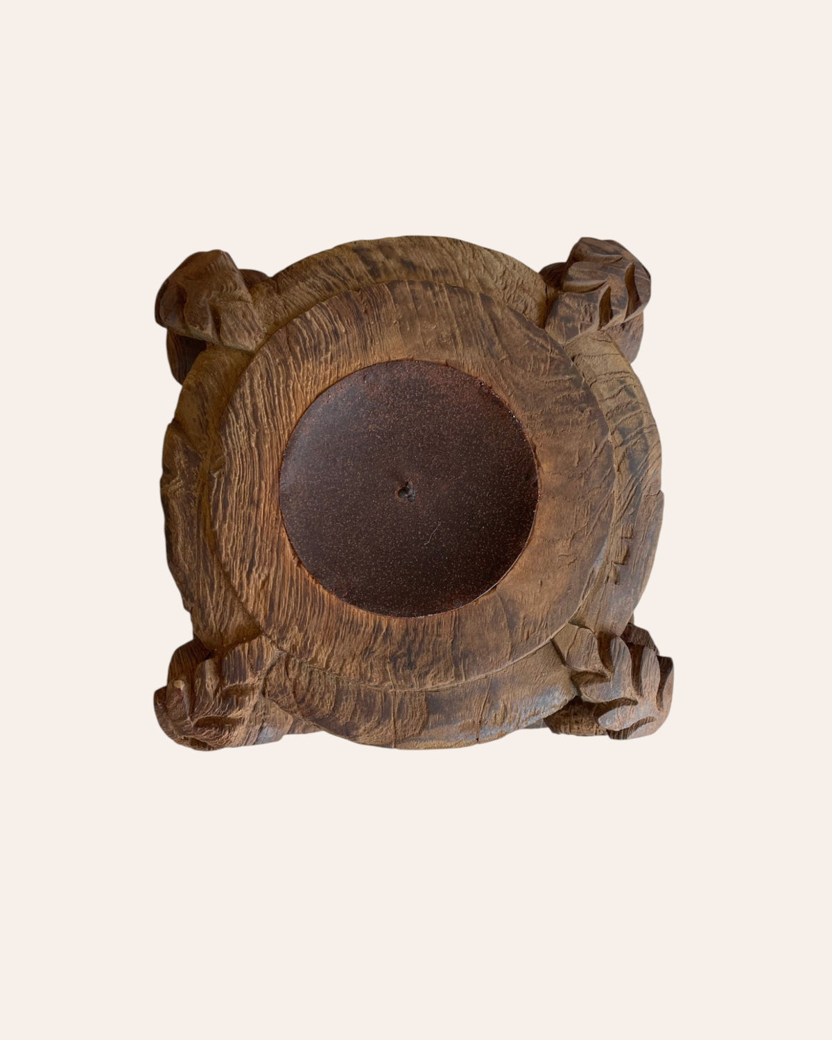 vintage hand-carved wooden pillar base candle holder & planter