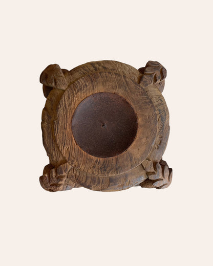 Vintage Hand-Carved Wooden Pillar Base Candle Holder & Planter