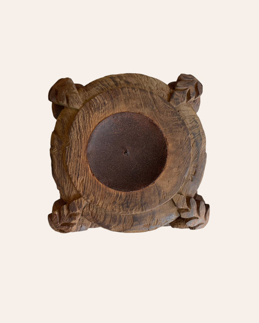 Vintage Hand-Carved Wooden Pillar Base Candle Holder & Planter