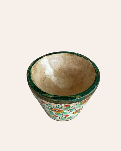 Hand-Painted Floral Wooden Pot Vase